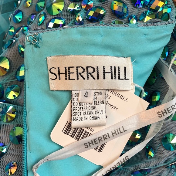 NEW SHERRI HILL SZ 4 BLUE PURPLE JEWEL TULLE STRAPLESS FORMAL EVENING GOWN - Picture 7 of 7